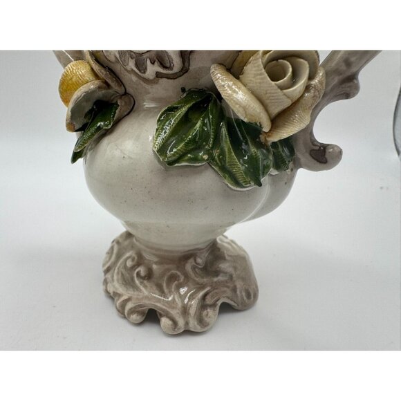 Vintage Signed Bassano Made in Italy Vase Yellow Roses 3D 3.5" tall - Picture 11 of 16
